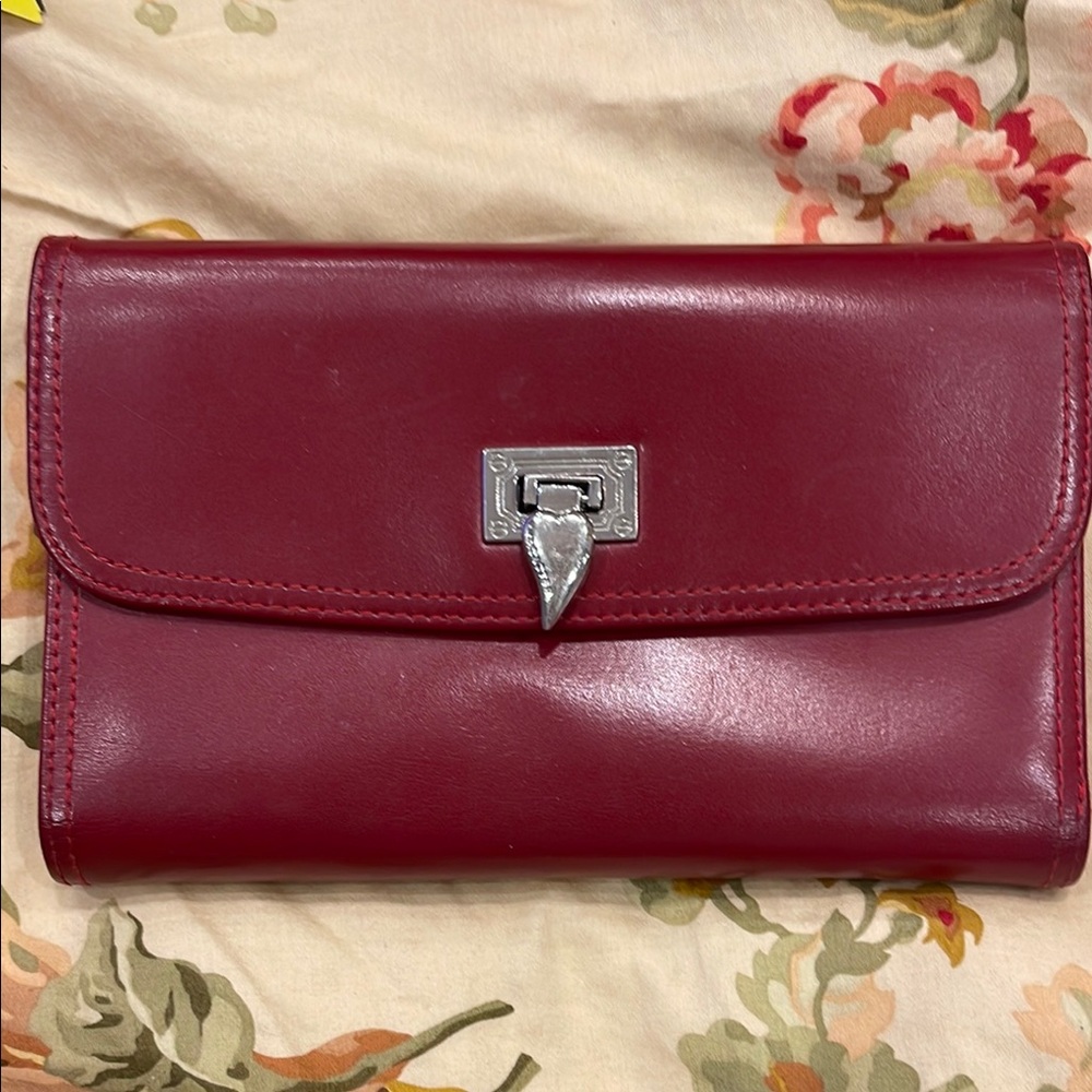 Sophisticated Red Leather Wristlet with Silver Clasp